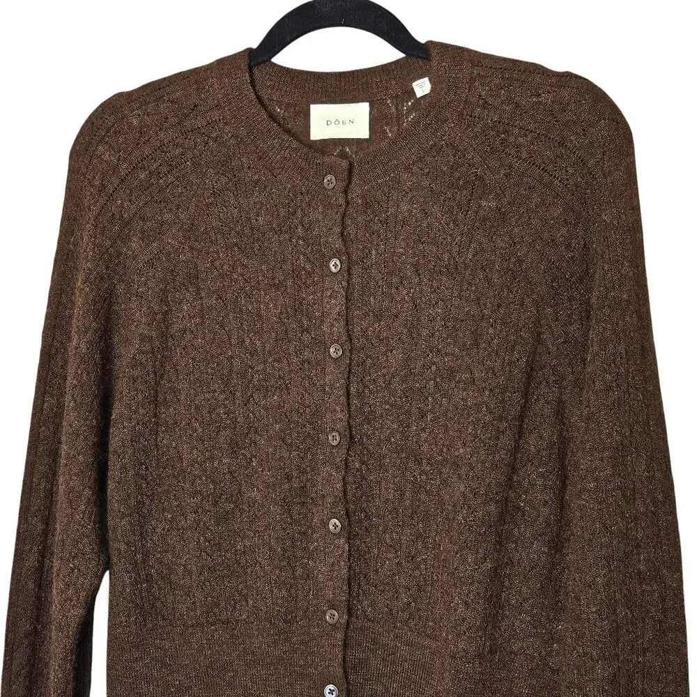 Doen Eileen Brown Alpaca Blend Button Front Cable Knit Cardigan in Dark Cacao - Picture 5 of 11
